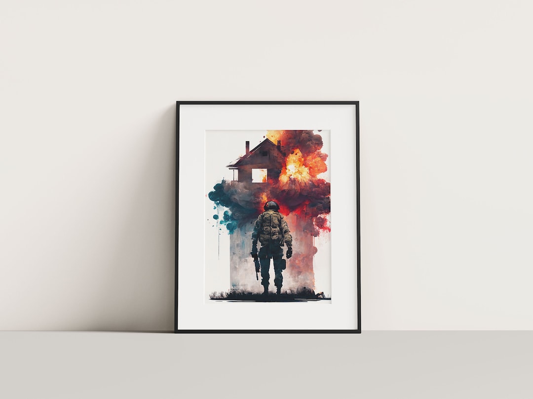 Soldier and Exploding House, Digital Art Print, Printable Art, Modern ...