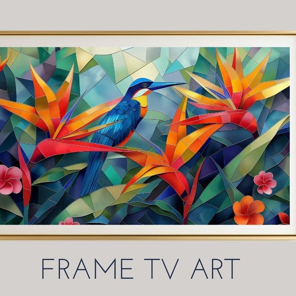 Frame TV Art, Tropical Tv Art, bird of paradise, Painting TV Art, Strelitzia regina, Abstract oil Painting TV art,tropical Art botanical art