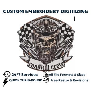 Parche de motorista de calavera y ángel: servicio de digitalización de bordado personalizado