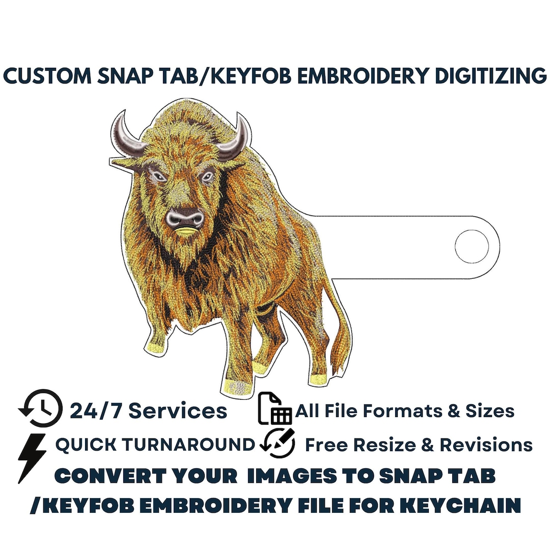 Custom Snap Tab Embroidery Design: Key Fob Digitizing (PES, DST Formats ...