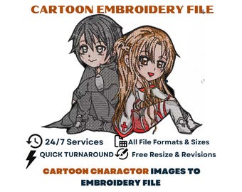 Services de numérisation de broderie de dessins animés : fichier de broderie machine (format PES, DST, EXP) téléchargement numérique