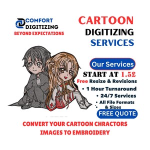 Custom Embroidery Digitizing, Logo Digitizing,, Embroidery Digitizing Service, Applique Digitizing, cartoon embroidery files, Custom patches