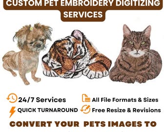 Motif de broderie personnalisé pour animaux de compagnie : fichiers numérisés chat, chien et lion