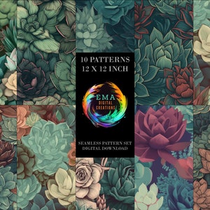 Repeating Seamless Digital Pattern Succulents Scrapbook Paper Pack JPEG Digital Paper Designs