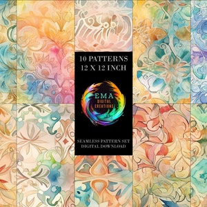 Repeating Seamless Digital Pattern Watercolor Abstract Scrapbook Paper Pack JPEG Digital Paper Designs