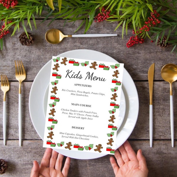 Kids Holiday Christmas Menu Card Template Editable  Holiday Card Menu Instant Download Printable Menu Christmas Food Menu Drinks Menu