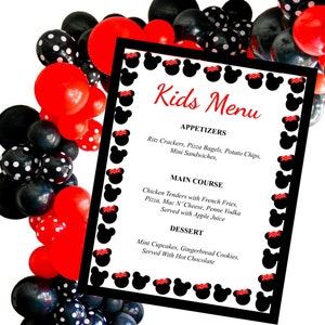Clubhouse Mickey Mouse, modèle de menu, carte de menu, menu du déjeuner de fête Mickey Mouse, modèle modifiable, menu enfant, menu Mickey et Minnie,