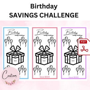 Birthday Savings Challenges l Printable savings challenge l A6 savings challenges