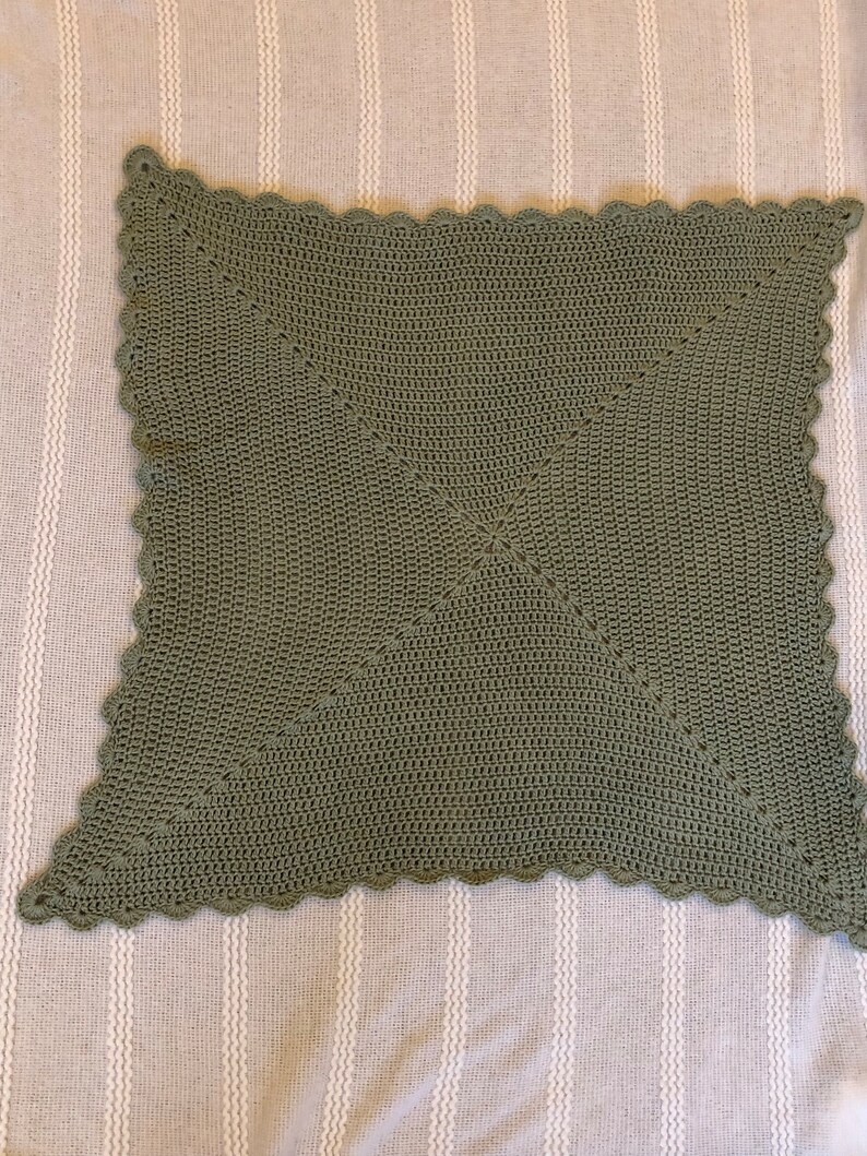 Handmade Sage Green Crochet Baby Blanket Scalloped Border Etsy