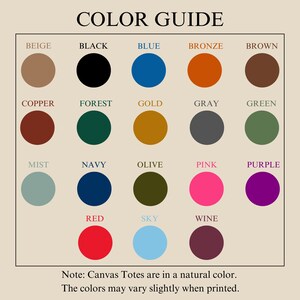 May include: Color guide with 18 different color swatches. The colors include beige, black, blue, bronze, brown, copper, forest, gold, gray, green, mist, navy, olive, pink, purple, red, sky, and wine.