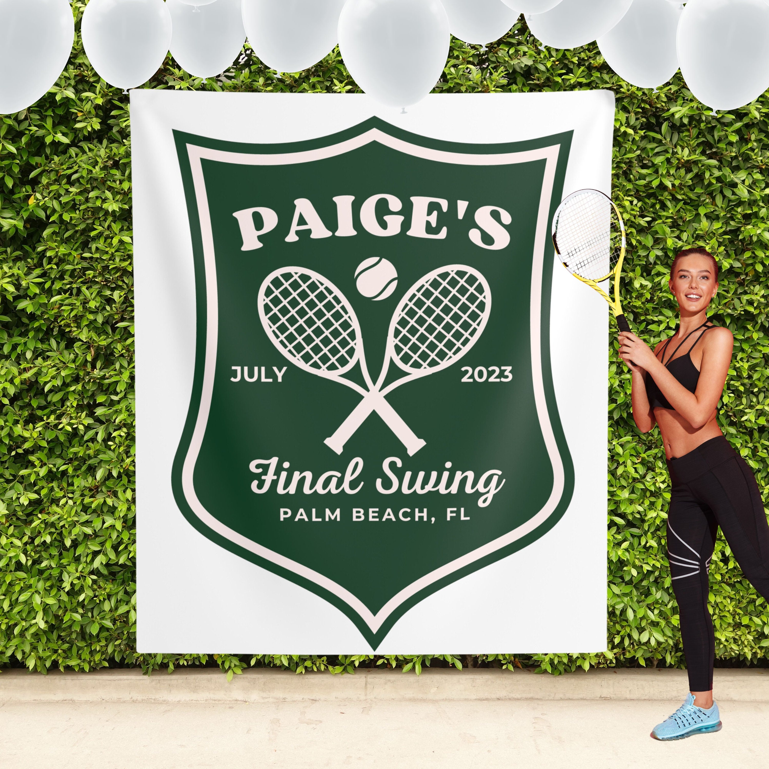 Custom Backdrop Tennis Bachelorette Banner Last Swing Before pic