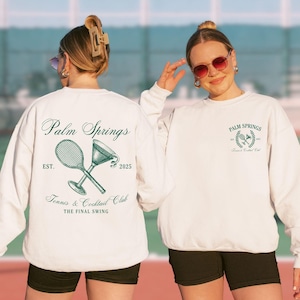 Moletons de despedida de solteira de tênis, gola redonda de clube de tênis, presentes de tênis personalizados, último swing antes do ringue, estética de clube de campo