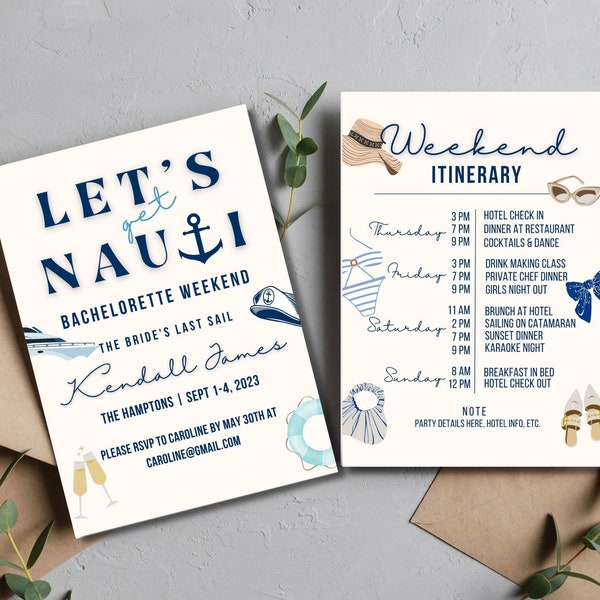 Bachelorette Invite Nautical Invitation, Lets Get Nauti Digital Template, Bachelorette Party Invitation, Canva Invitation, Nautical Theme