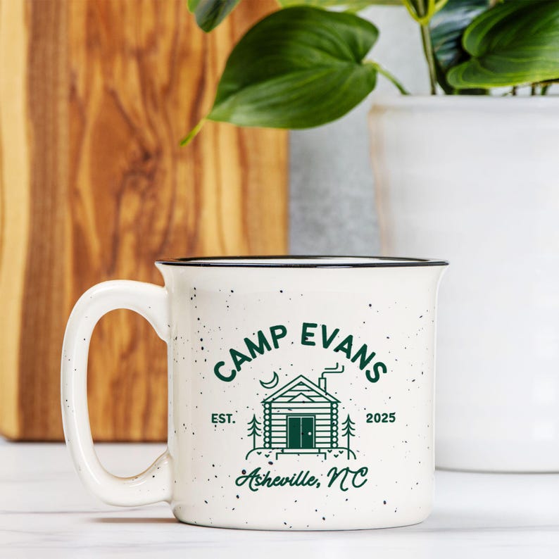 Speckled Camping Mug, Camp Bachelorette Favors, Coffee Wedding Favors, Stoneware Mug, Custom Camping Cup, Mountain Wedding, 13oz Ceramic Mug image 6