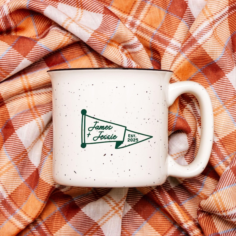 Speckled Camping Mug, Camp Bachelorette Favors, Coffee Wedding Favors, Stoneware Mug, Custom Camping Cup, Mountain Wedding, 13oz Ceramic Mug image 2