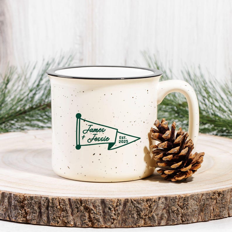 Speckled Camping Mug, Camp Bachelorette Favors, Coffee Wedding Favors, Stoneware Mug, Custom Camping Cup, Mountain Wedding, 13oz Ceramic Mug image 5