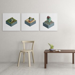 Isometric House Prints: Modern Architecture Wall Art (Set of 3) (Digital Download)
