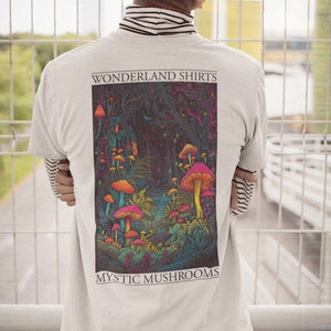 Mystic Mushroom Forest: Enchanting Psychedelic T-Shirt with Whimsical Plants & Neon Accents Wonderland Shirts