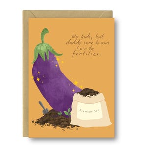 Plant papa Vaderdag wenskaart, aubergine op aarde kaart, grappige kaart plant vader, humor, plantwaardering, premium aarde, blanco van binnen