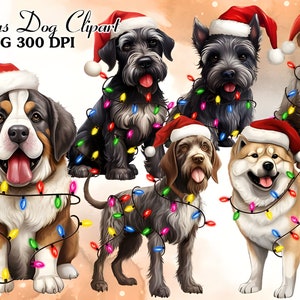 Christmas Dog Clipart, Watercolor Dog Clipart, Santa Clipart, Dog Winter Clipart, Dog Holiday Clipart, Dog Mom Clipart, Xmas Clipart Bundle