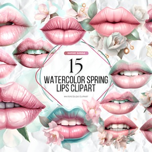 Clipart de lábios aquarela, beijo de lábios de primavera PNG, clipart de lábios rosados, clipart de beijo, amor png, boca, clipart de dia dos namorados, clipart de moda