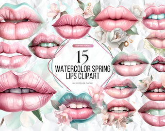Watercolor Lips Clipart, Spring Lips kiss PNG Pink Lips Clip Art, Kissing Clipart, Love Png, Mouth, Valentine's Day Clipart, Fashion Clipart