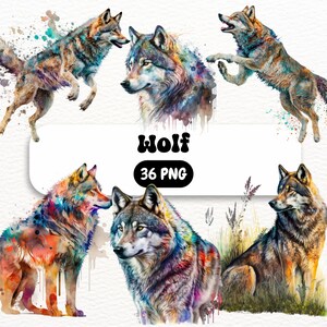Wolves Watercolor Clipart Bundle - 129 PNG Wolf Fairytale Images, Fantasy Magical Graphics, PNG, Instant Digital Download, Commercial Use