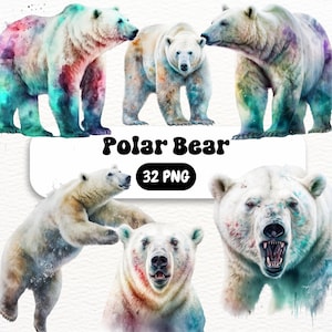 Watercolor Polar Bear Clipart, White Background, Watercolor Bear, Polar Bear, PNG Clipart, Polar Bear Clipart, Watercolor Clipart