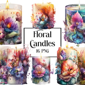 Watercolor Floral Candle Clipart, Candle Lovers Clipart, Candle sublimation, Watercolor Candle Bundle, Candle Digital Images, Commercial Use