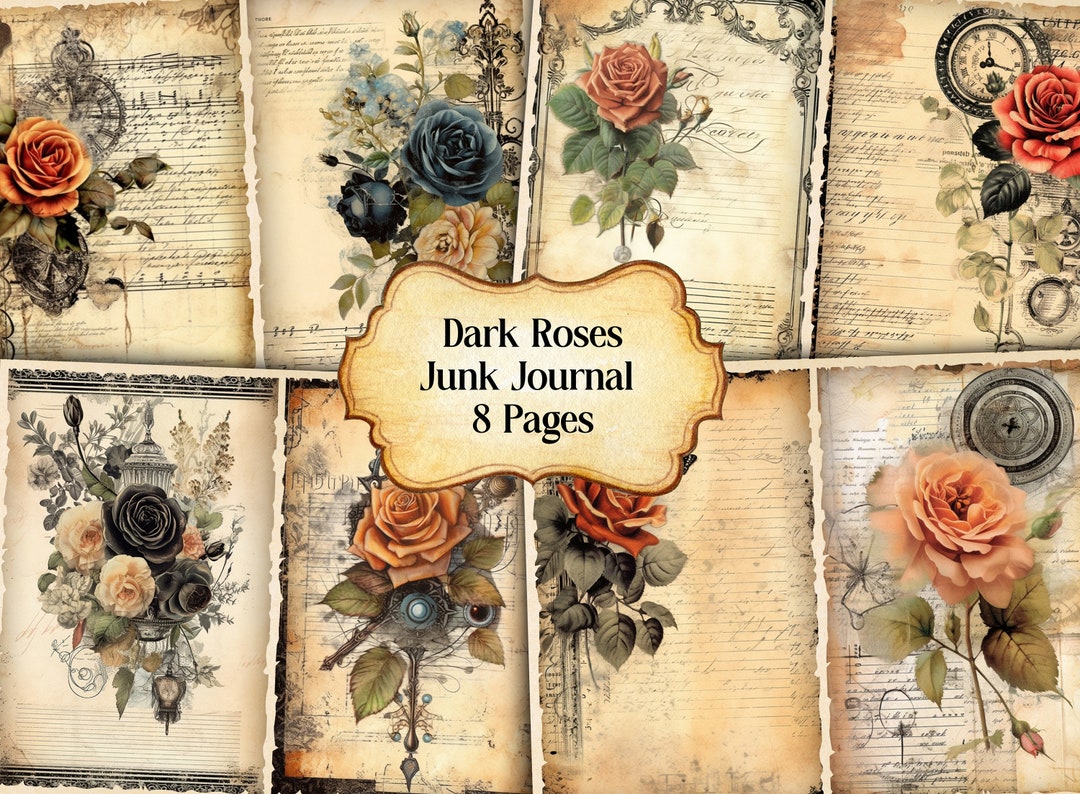 Dark Roses Junk Journal Kit, Vintage Red Roses Junk Journal Pages ...