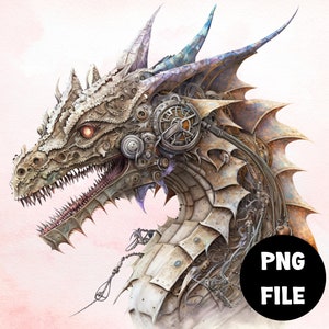 Steampunk Dragons Clipart, PNG, uso comercial completo, imágenes prediseñadas de fantasía, imágenes prediseñadas de dragón de acuarela, imágenes prediseñadas de acuarela con descarga instantánea
