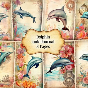 Watercolor Dolphin Junk Journal Printable Page, Ocean Animals Junk Journal Kit,Junk Journal Paper Digital Collage Sheet, Instant Download