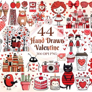 Hand Drawn Watercolor Valentines clipart bundle Gift, Valentines clipart, Valentines png graphics, Transparent background, Commercial Use