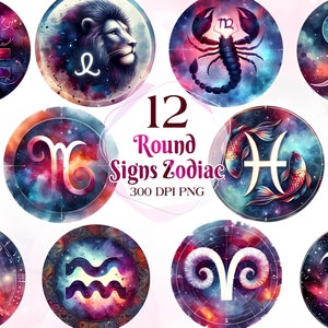 Horscope Zodiac Signs Clipart Bundle Zodiac PNG Images for Commercial Use Astrology PNG, Watercolor, Scrapbook, Paper Crafts, Astrology Gift