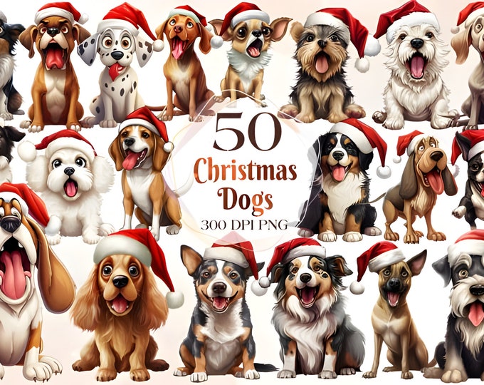 Christmas Dogs Watercolor Clipart Bundle 434 PNG Festive Dog Images ...