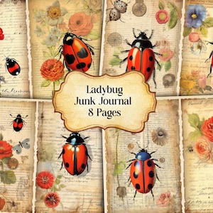Watercolor Ladybug Junk Journal Printable Page, Ladybug Insect Junk Journal Kit, Junk Journal Paper Digital Collage Sheet, Instant Download