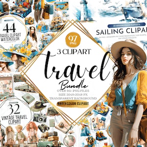 Megabundel 92 aquarel reizen clipart | Vakantie Vakantiegrafieken, Vliegtuig, Koffer, Ticket, Bagageillustraties | Directe download