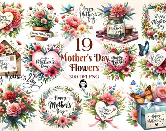 Watercolor Mother&#39;s Day Clipart | Painted Mother and Child Clipart | Mom and Child Illustrations | Instant Download for Commercial Use