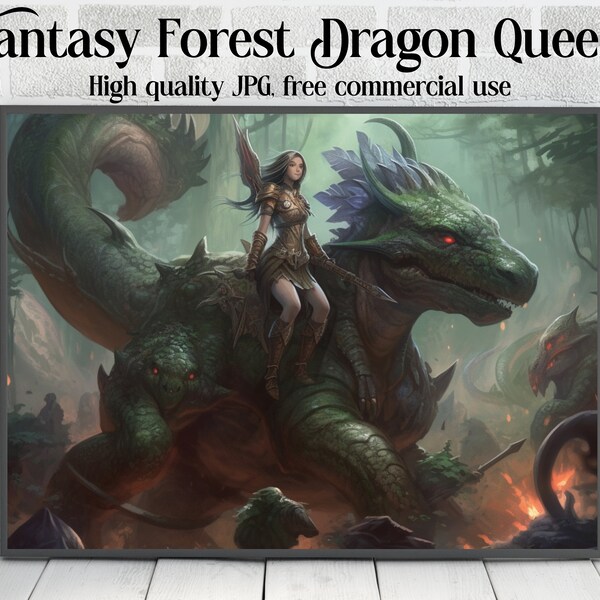 Fantasy Forest Dragon Queen, Digital print- Screen saver, Fantasy art, Trail, Fantasy forest, Enchanted Forest Fantasy Wall Art Digital