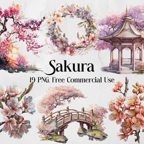 Sakura clipart. Spring clipart. Floral clipart, Field, garden, blooming, PNG. summer, flowers, Digital watercolor, Sakura Flowers Lovers Art