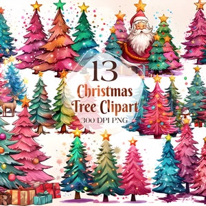 Watercolor Christmas Trees Clipart | Painted Tree Clipart | Christmas Illustrations | PNG Graphics | Instant Download for Commercial Use