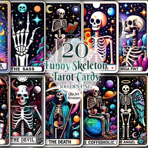 20 carte de tarot squelette drôle PNG, conception de sublimation squelette sarcastique, sorcière crâne vrai amateur de crime tshirt tendance tasse téléchargement fichier PNG