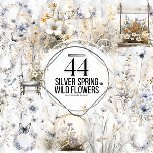 Silver Spring Wildflowers clipart, lente bloemen natuurafbeeldingen, wilde bloemen voor afdrukken, collage, scrapbook, junk journal, gratis commercieel gebruik