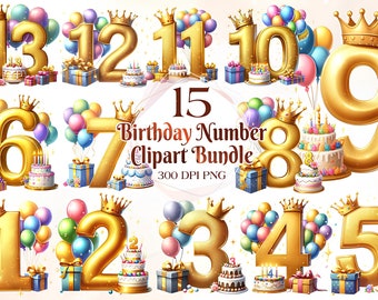 Gold Foil balloons Clipart, Foil balloon number Clipart 15 PNG Clip art: Junk Journal, Paper Crafts, Scrapbook, gift card, Commercial Use