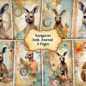 Watercolor Kangaroo Junk Journal Printable Page, Safari Animals Junk Journal Kit,Junk Journal Paper Digital Collage Sheet, Instant Download