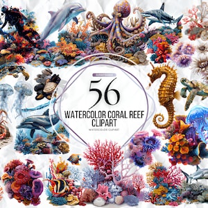 Watercolor Coral Reef Clipart - Under the Sea clipart, Coral Reef Clipart, Ocean Clipart, Sea Coral Clipart, Anemone, Sea life clipart, PNG