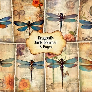 Watercolor Dragonfly Junk Journal Printable Page, Dragonfly Junk Journal Kit,Junk Journal Paper Digital Collage Sheet, Instant Download