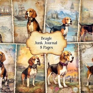 Watercolor Beagle Junk Journal Printable Page, Beagle Junk Journal, Junk Journal Paper Digital Collage Sheet, Instant Download Journal