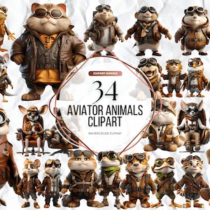 Aquarell Flieger Tiere Clipart Set, süße Tiere Illustration, Baby Bär Pilot, Vintage Spielzeug Kinderzimmer Dekor, die Zeit vergeht, Fliegen, Baby Wandkunst