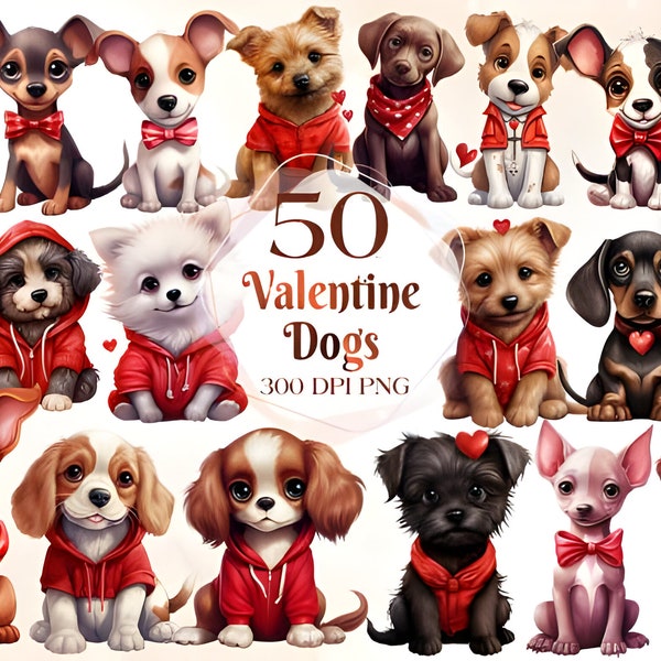 Valentine Dog Clipart Bundle - Puppy Sublimation Bundle for Valentines Day Craft. Baby Animals Clipart PNG for Dog Lover - Digital Download